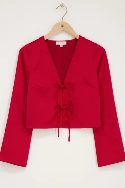 Haut Effet Satiné Rouge Avec Nœuds