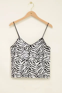 Haut Zébré Noir Et Blanc Avec Paillettes