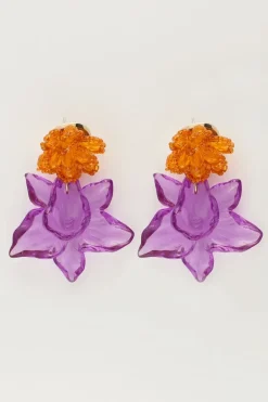 Island Boucle D'oreille Avec Deux Fleurs Mauves