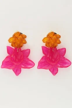 Island Boucle D'oreille Avec Deux Fleurs Roses