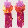 Island Boucles D'oreilles Avec Fleurs Et Brins Roses