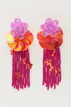 Island Boucles D'oreilles Avec Fleurs Et Brins Roses