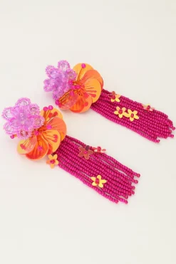 Island Boucles D'oreilles Avec Fleurs Et Brins Roses