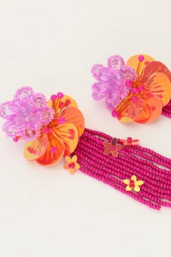 Island Boucles D'oreilles Avec Fleurs Et Brins Roses