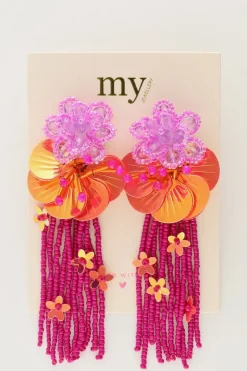 Island Boucles D'oreilles Avec Fleurs Et Brins Roses