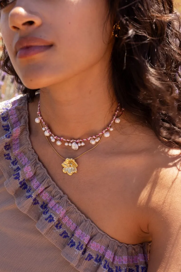 Island Collier Cordon Violet Avec Perles
