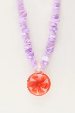 Island Collier De Perles Lilas Avec Fleur