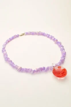 Island Collier De Perles Lilas Avec Fleur
