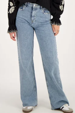 Jean Bleu Denim Flare à Clous