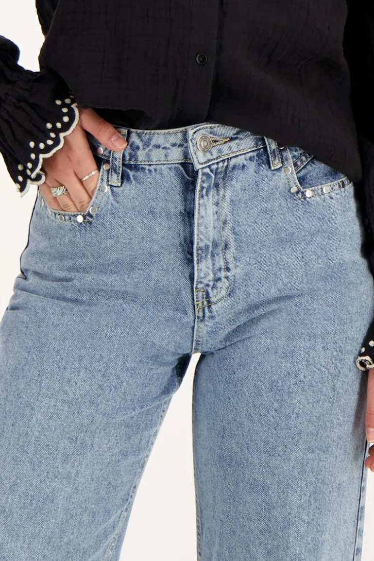 Jean Bleu Denim Flare à Clous