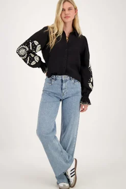Jean Bleu Denim Flare à Clous