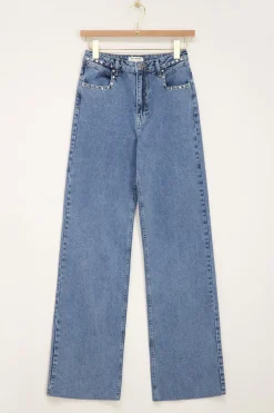 Jean Bleu Denim Flare à Clous
