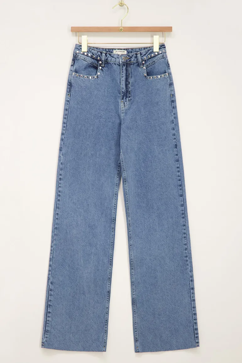 Jean Bleu Denim Flare à Clous