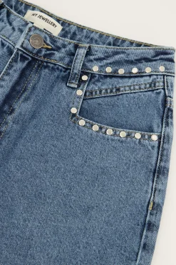 Jean Bleu Denim Flare à Clous