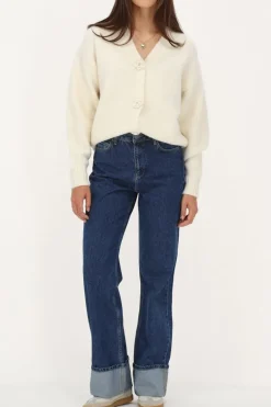 Jean Bleu Foncé Avec Jambes Retroussées
