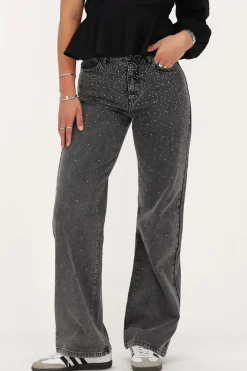 Jean Large Gris Avec Strass