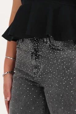 Jean Large Gris Avec Strass