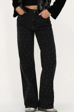 Jean Large Noir Avec Strass