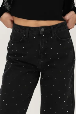 Jean Large Noir Avec Strass