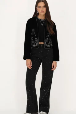 Jean Large Noir Avec Strass