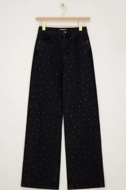 Jean Large Noir Avec Strass