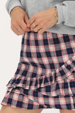 Jupe Bleu Foncé à Carreaux Roses Et Lurex