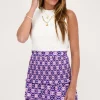 Jupe Bleue à Imprimé Rose Et Blouse