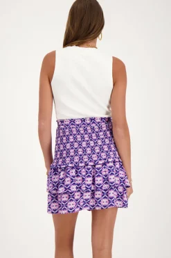 Jupe Bleue à Imprimé Rose Et Blouse