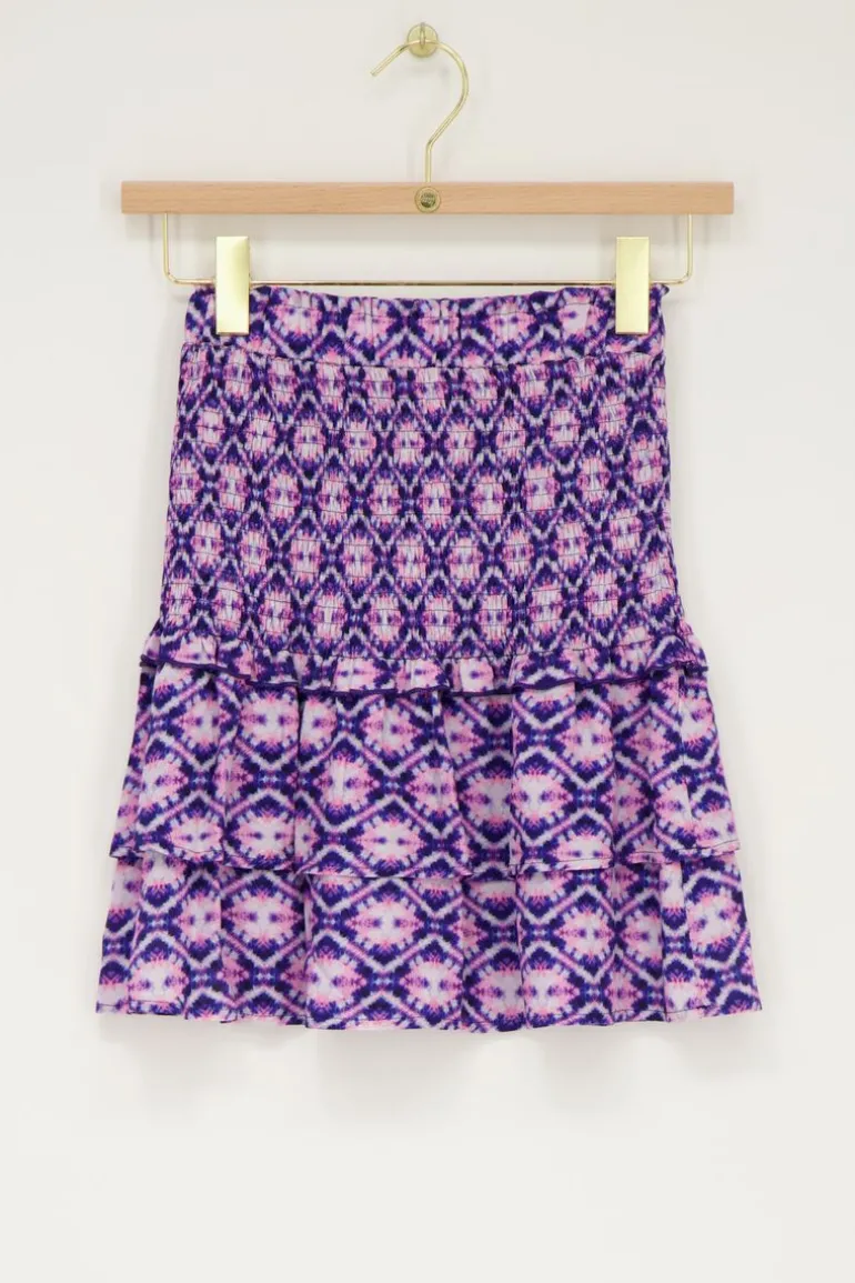 Jupe Bleue à Imprimé Rose Et Blouse