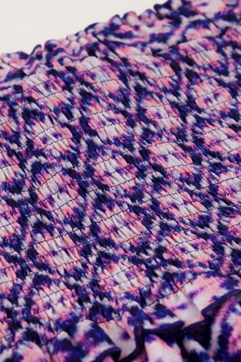 Jupe Bleue à Imprimé Rose Et Blouse