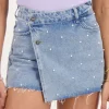Jupe En Denim Bleu Avec Perles