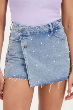 Jupe En Denim Bleu Avec Perles