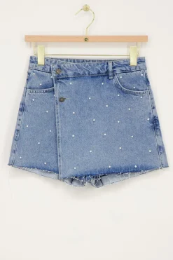 Jupe En Denim Bleu Avec Perles