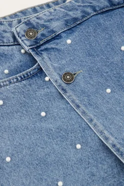 Jupe En Denim Bleu Avec Perles