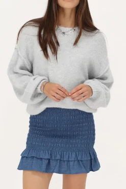 Jupe En Denim Bleu Avec Smock