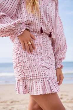 Jupe En Jacquard Rose, Blanche Et Rouge
