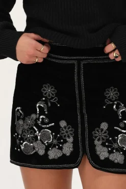 Jupe En Velours Noir Avec Broderie Argentée