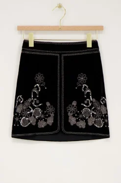 Jupe En Velours Noir Avec Broderie Argentée