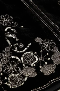 Jupe En Velours Noir Avec Broderie Argentée