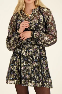 Jupe Jacquard Noire Imprimé Doré