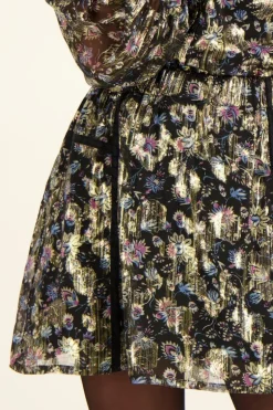 Jupe Jacquard Noire Imprimé Doré