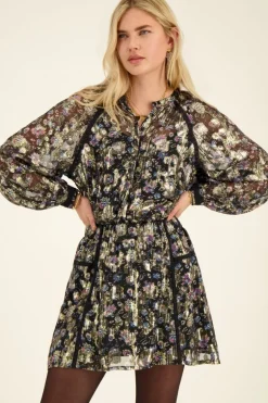 Jupe Jacquard Noire Imprimé Doré