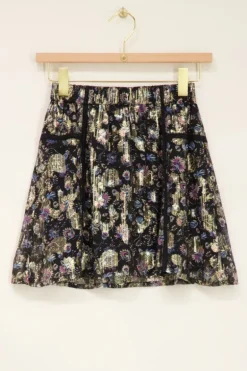 Jupe Jacquard Noire Imprimé Doré