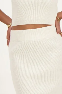Jupe Midi Beige Structurée Avec Fente