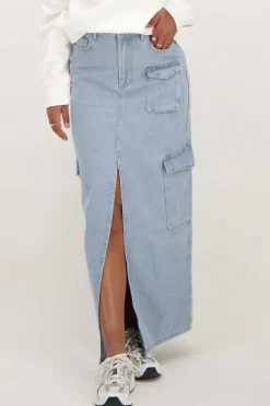 Jupe Midi Denim Bleu Cargo