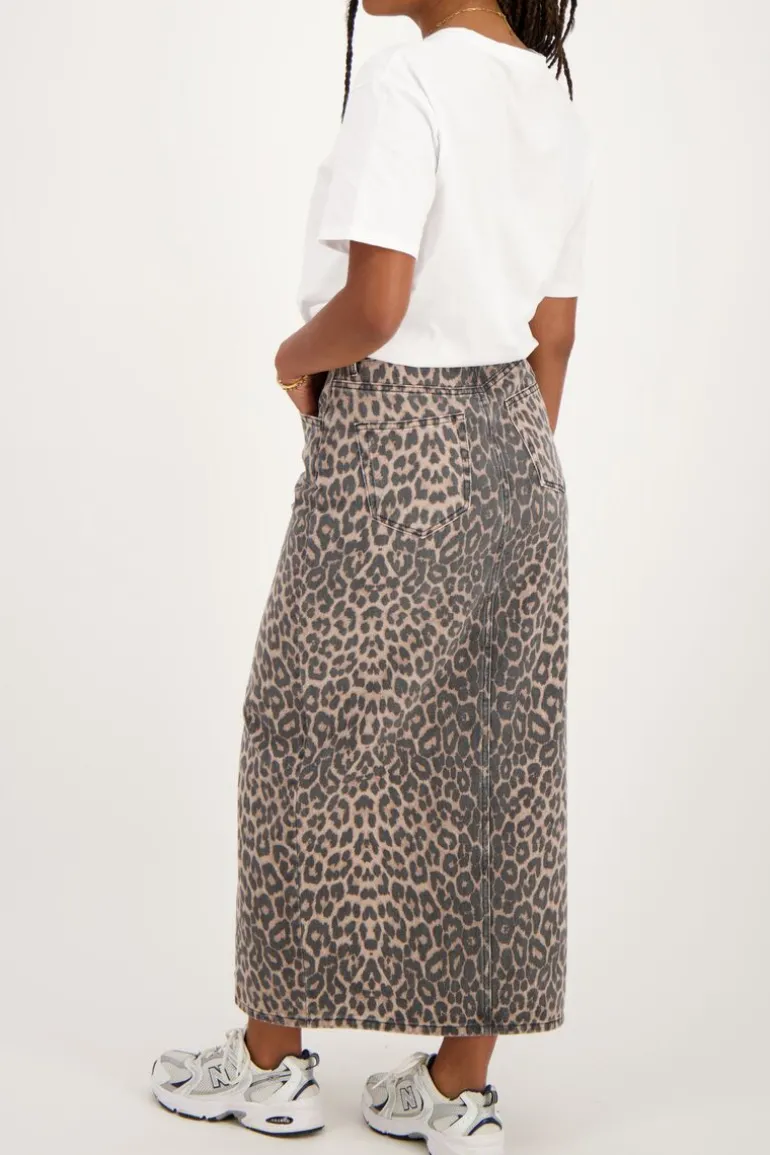 Jupe Midi En Denim Avec Imprimé Panthère