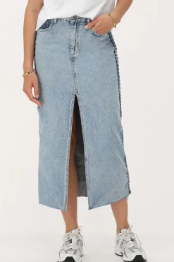 Jupe Midi En Denim Bleu Avec Détails Tressés