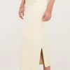 Jupe Midi En Maille Beige Avec Fente