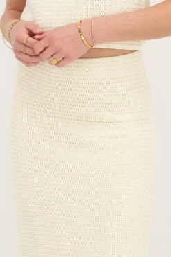 Jupe Midi En Maille Beige Avec Fente