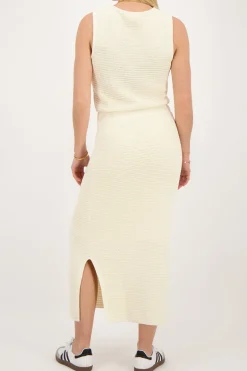Jupe Midi En Maille Beige Avec Fente